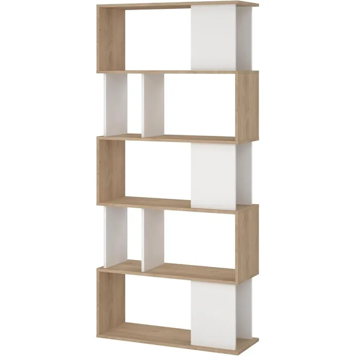 Tvilum Maze Modern Bookcase, Display Shelf and Decorative Room Divider with 7 Fixed Storage Shelves in Oak and White