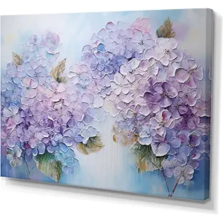DesignQ Flower Field Wall Art, Purple Hydrangea Serenity, Flower Field Wall art decor, purple Canvas wall art, 44x34 inches