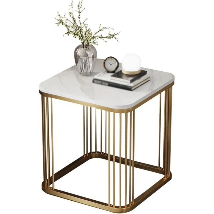 End Table, Coffee Table with Rock Plate Tabletop and Sturdy Metal Frame for Living Room, Accent Table Sofa Coffee Side Table for Bedroom Balcony Small Spaces