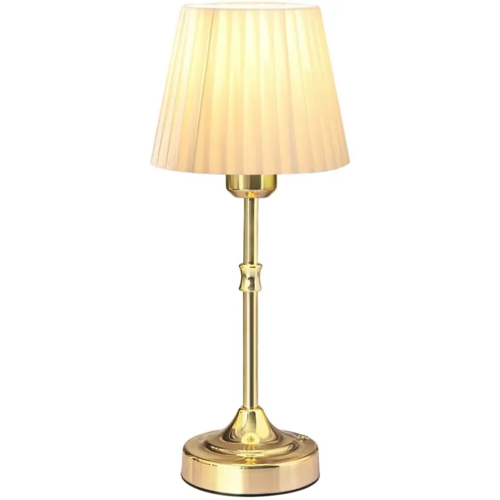Cordless LED Metal Table Lamp, Portable Fabric Shade Desk lamp, 3-Level Brightness, Touch Sensor Control, Rechargeable Bedside/Nursery/Dining Room lamp