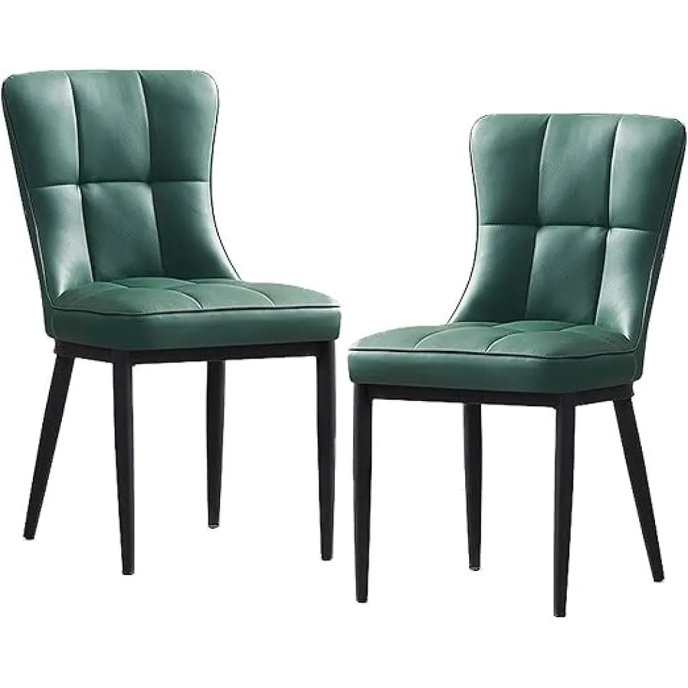 Faux Leather Kitchen Dining Chairs, Upholstered Modern Dining Room Chair with Lattice Series Back and Sturdy Black Metal Legs, Accent Kitchen Dining Chair for Living Room, Guest, Bedroom