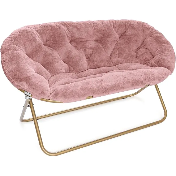 Milliard Double Cozy Chair/Faux Fur Saucer Chair for Bedroom/X-Large Loveseat, Pink