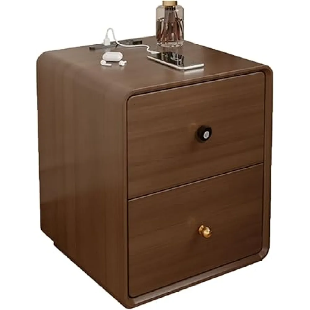 Solid Wood Smart Nightstand Side Table, 2 Drawer Nightstand With USB Port, Smart Nightstand With Fingerprint Lock, Save Bedroom Space Modern Nightstand，safe Storage Cabinet Night Stand.(40x40x50/15.7x