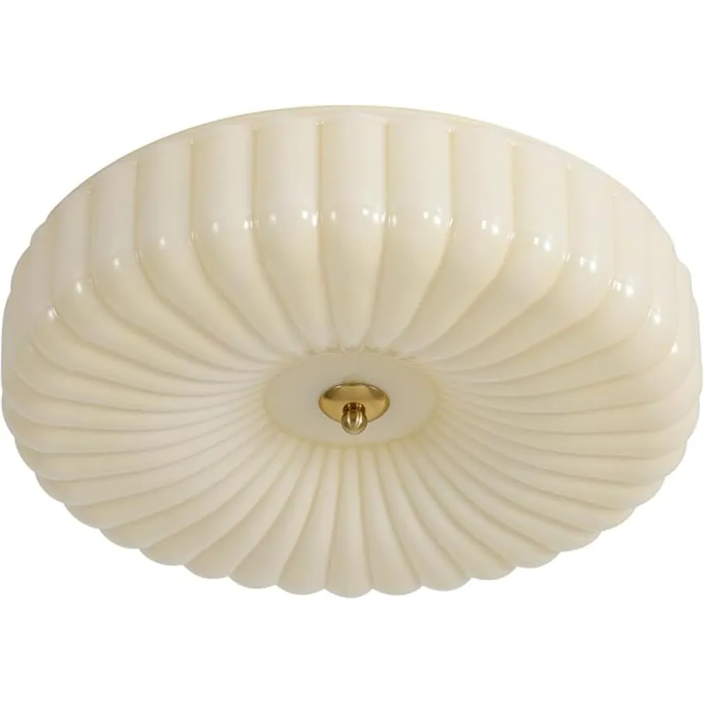 KCO Lighting Round Large LED Flush Mount Ceiling Light Yellow Ribbed Glass Flush Mount Light Mid Century Modern Bedroom Ceiling Lamp Unique Entryway Ceiling Light Fixtures