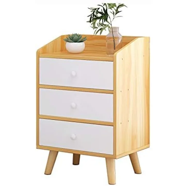 XFL Bedside Cabinet with Three Drawer Design in Bedroom, Simple Solid Wood Bedside Storage Cabinet and Side Cabinet Commemoration Day