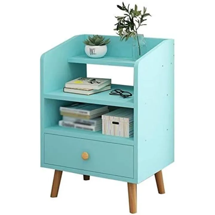 Nightstand Simple Bedside Table for Bedroom Office Bedside table Household Bedroom Thicken Solid Wood Single Pumping Assembly Study Corridor Bathroom Storage Box, Green
