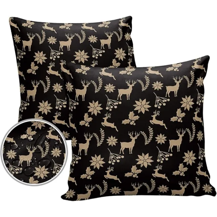 Outdoor Throw Pillow Covers 24x24 Waterproof Reindeer Outdoor Pillows Decorative Pillow Covers Cushion Covers Pillowcase for Tent Patio Garden Couch Set of 2, Holly Berry Christmas Plant