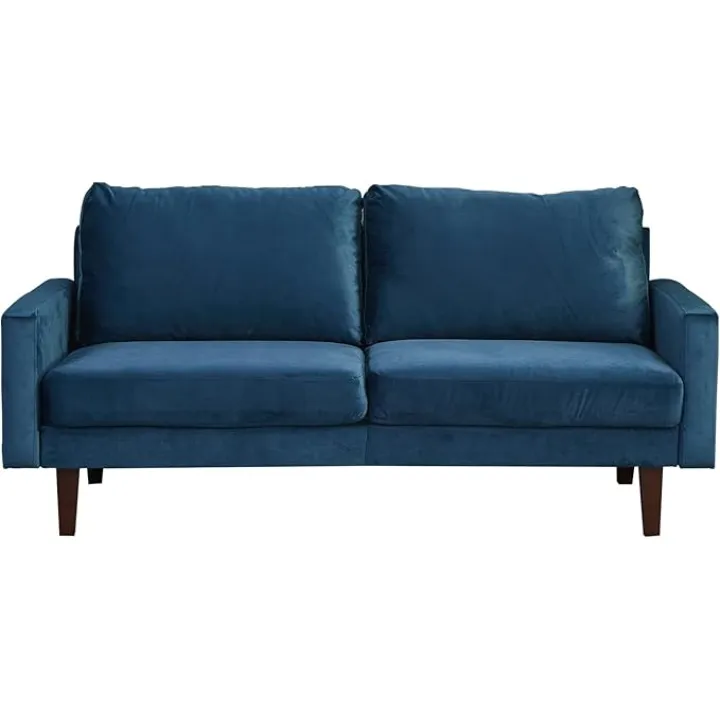 Velvet Sofa Modern Couch w/Wooden Legs - Living Room, Office Comfortable & Stylish Sofa/Prussian Blue