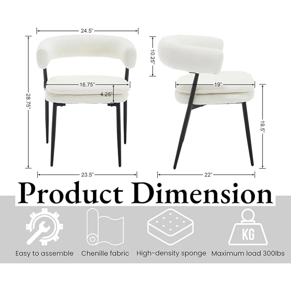 EALSON Upholstered Dining Chairs Set of 4 Modern Fabric Dining Room Chairs with Curved Open Back/Sturdy Metal Legs Comfortable Kitchen Side Chairs for Living Room/Restaurant, White