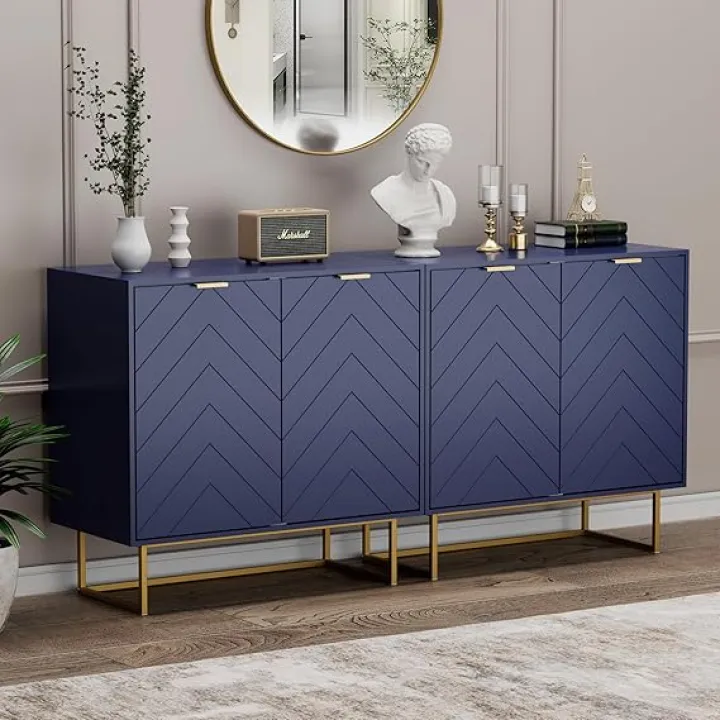 Scurrty Sideboard Cabinet, Buffet Cabinet with Storage Set of 2, Sideboard Storage Cabinet with Adjustable Shelf, Accent Cabinet for Living Room, Kitchen, Navy Blue, 4 doors
