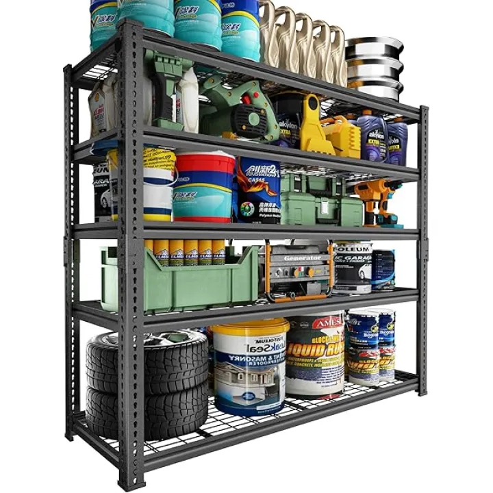 Storage Shelves Heavy Duty, 48" L x 18" W x 72" H Garage Wire Shelving Unit Loads 2800LBS, 5-tier Adjustable Metal Industrial Utility Shelf Rack for Kitchen, Laundry Room, Pantry, Warehouse, Basement