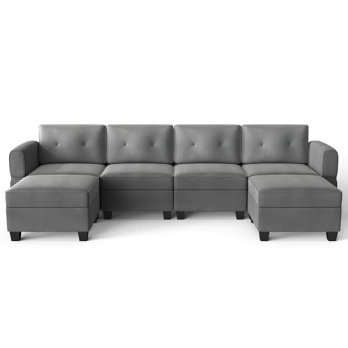 AYEASY Modular Sectional Sofa, Convertible Sectional Couches for Living Room U Shaped Sofa Couch with Storage Ottoman, High Supportive 6 Seats Reversible Sectionals 113'' with Chaise, Dark Grey