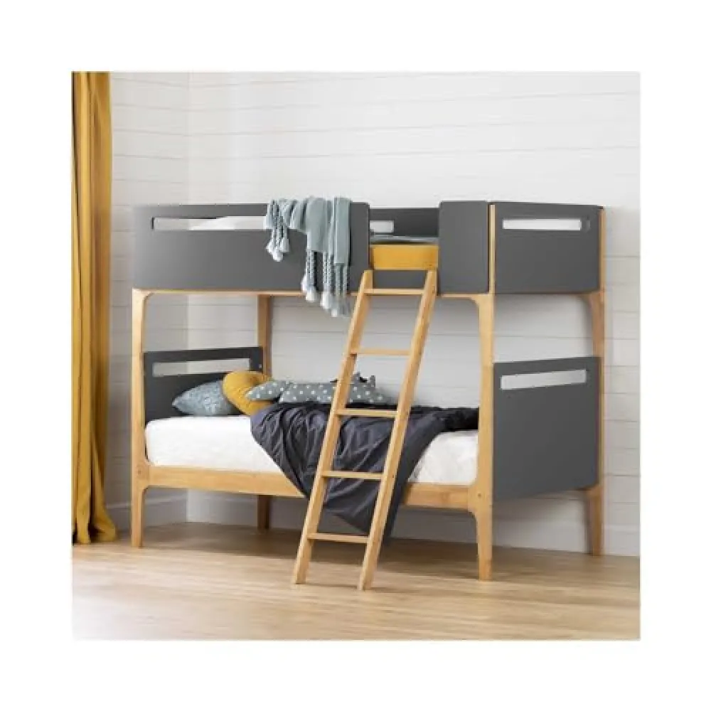 HomeStock Rustic Refinement Modern Bunk Beds, Twin, Charcoal Gray and Exotic Wood with Spindles - 80.55" L x 63.75" W x 64.4" H