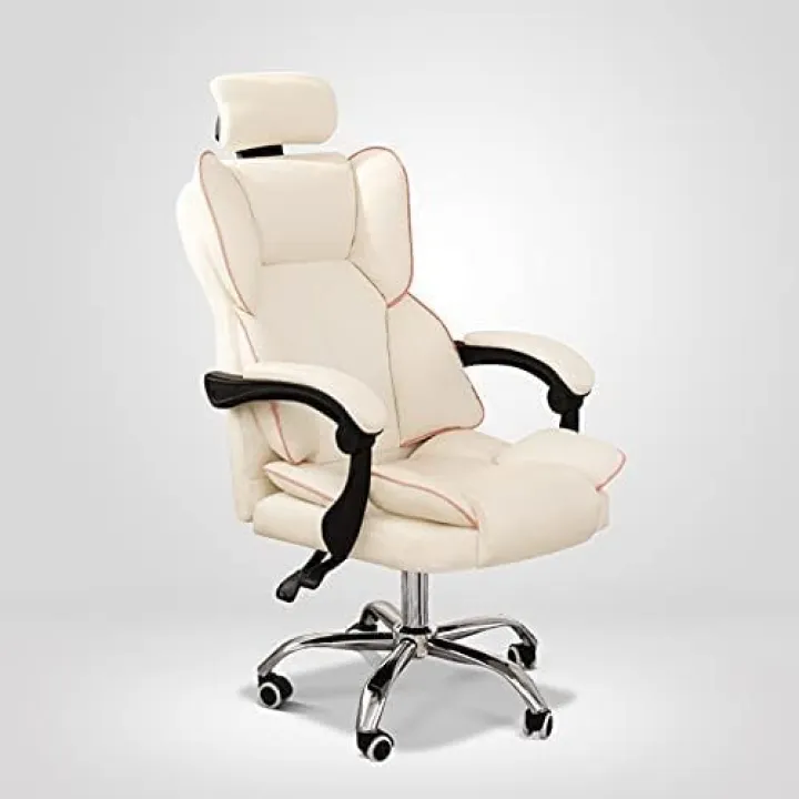 Office Chair,Double Padded Backrest Gaming PU Leather E-Sports Ergonomically Adjustable Computer Home Office Furniture (White)