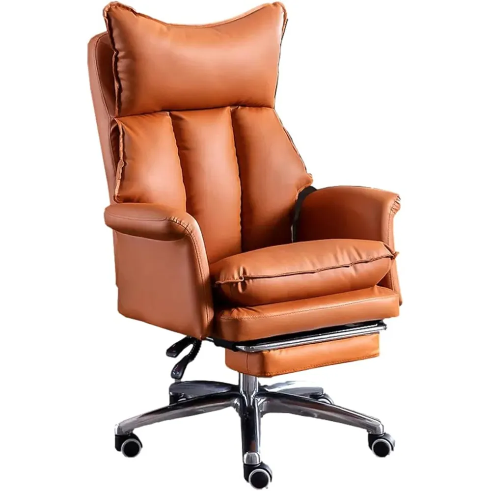 Home Work Chair Ergonomic High Back Office Chair with Headrest Swivel Rolling Leather Game Chair with Retractable Footrest Tilt Function for Home Bedroom Gray (Yellow)