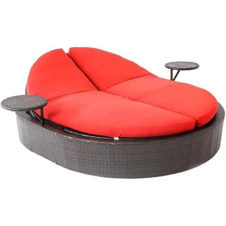 Outdoor Furniture Sofa PE Rattan Aluminum Frame Double Bed Oval Sofa Bed Lying Camping Chair