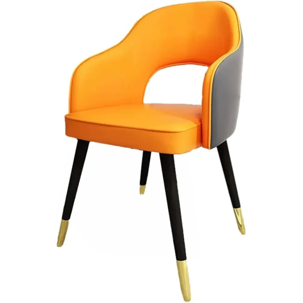 Living Dining Room Accent Arm Chairs,Living Room Desk Side Chair,PU Leather Mid-Century Upholstered Seat with Electroplated Legs,for Bedroom Living Room,white grey