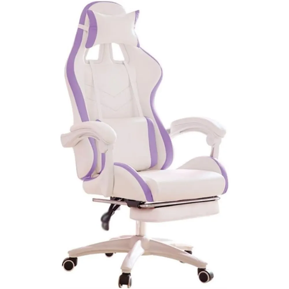 Home Office Chair Video Game Chair, Computer Gaming Chair, Ergonomic Reclining with Adjustable Armrest and Support, Leather Desk Chairs (Purple)