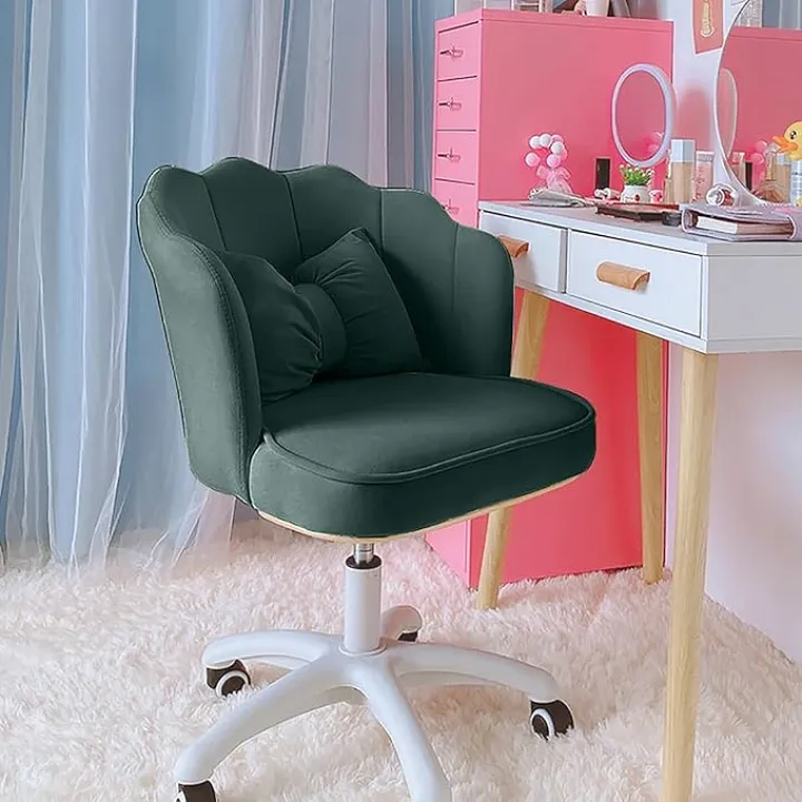 Ergonomic Flower Task Accent Chair for Bedroom Living Room Conference,Modern Cute Computer Chair Upholstered Swivel Vanity Chair Height Adjustable,Velvet Home Office Desk