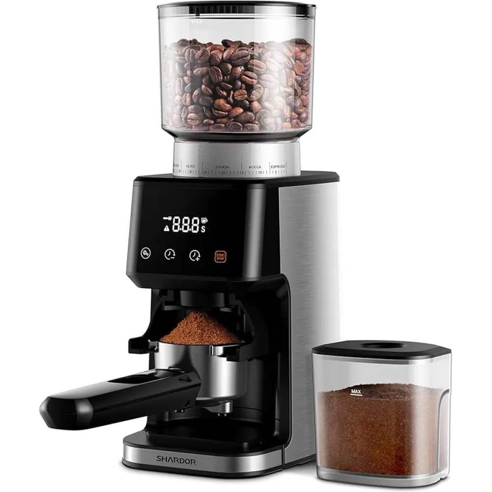 SHARDOR Conical Burr Espresso Coffee Grinder Electric with Precision Timer 2.0, Touchscreen Adjustable Burr Mill with 51 Precise Settings for Home Use, Anti-static, Stainless Steel