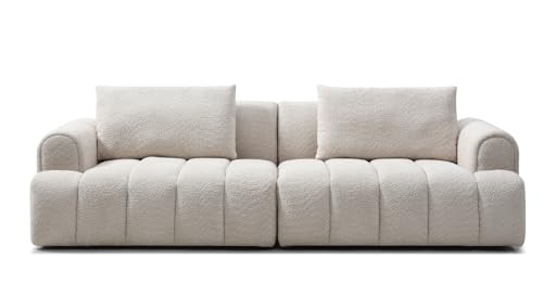 SSC SATISUNCASA Modern Sectional Sofa, 4-Seater, Granular Fleece Velvet Upholstered Sofa Couch for Living Room Apartment Small Space (Beige)