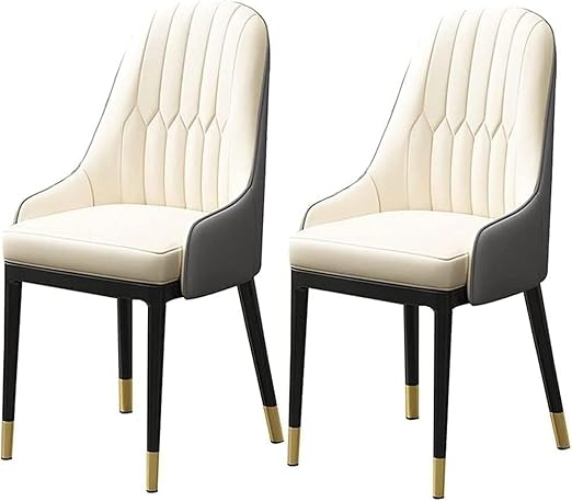 Set of 2 Water Proof PU Leather Side r with Metal Legs for Home Commercial Restaurants, Beige+gray