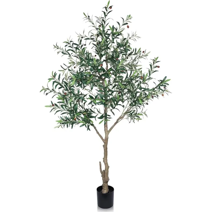 Artificial Olive Tree Indoor, 7FT Faux Olive Tree Large with Dense Leaves, Lifelike Fruits and Thick Trunks, 84 inch Tall Fake Olive Tree for Modern Home Office Living Room Bedroom Decor