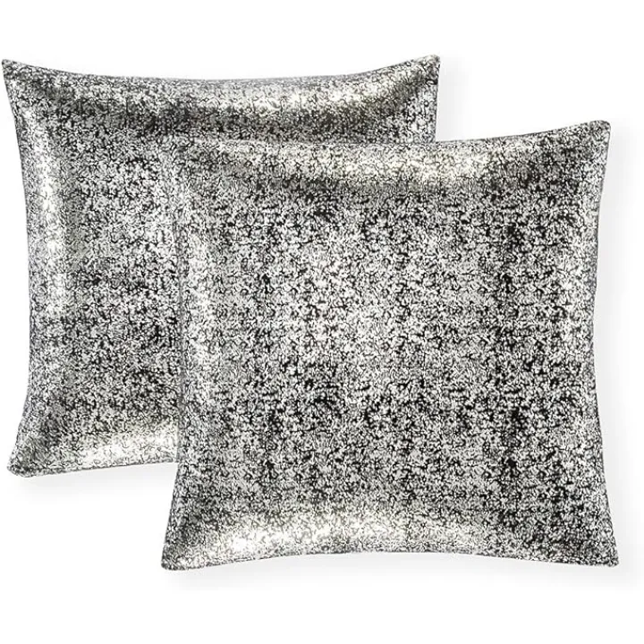 Xinrjojo Pack of 2, Shimmery Pillow, Soft Solid Color Sparkling Decorative Throw Pillow Covers Set, Cushion Cases Pillowcases for Sofa Bedroom Car, 16 x 16 Inch (Silver- Black)