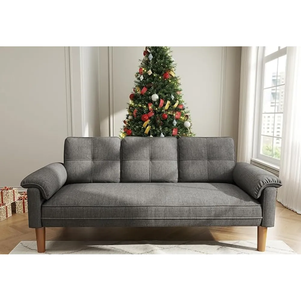 3-Seater Sofa, 69" Couch for Living Room,with Extra Deep Seat, Padded Armrests, Solid Wood Legs, Dark Gray