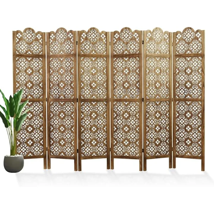 68.9Inch Folding Room Divider, 6 Panels Wood Carved Privacy Screens, Free Assembled Freestanding Portable Privacy Screen Decorative Partition for Home Office Restaurant Bedroom (Dark Brown)