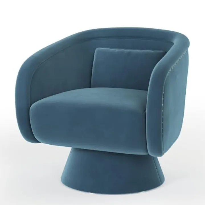 May in Color Mid Century Blue Swivel Accent Chairs with 360 Degree Rotation, Round Sofa Chairs, Upholstered Armchairs with Lumbar Pillow, Barrel Chair for Living Room, Bedroom, Reading Room