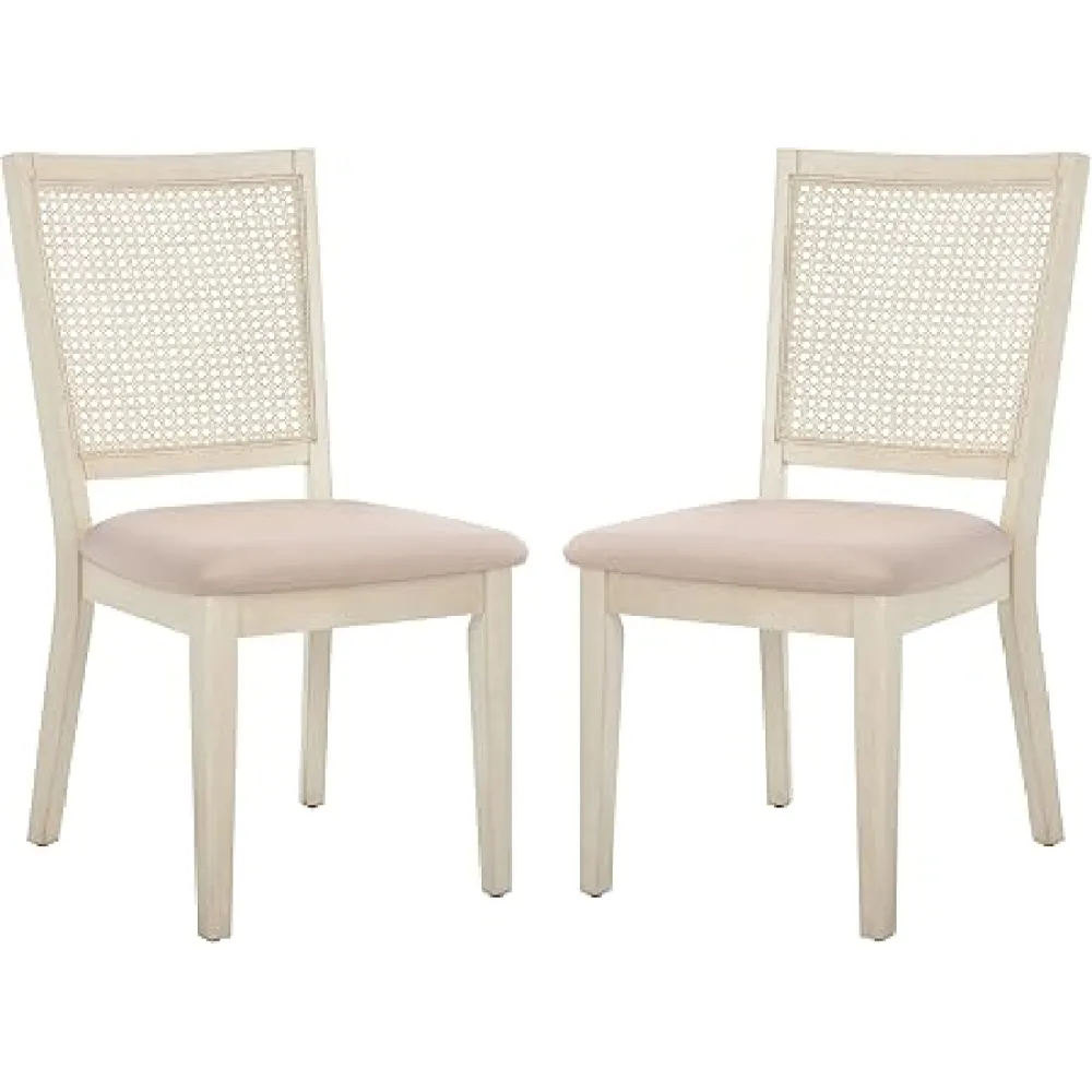 SAFAVIEH Home Collection Margo Coastal White Washed/Beige Dining Chair Set of 2