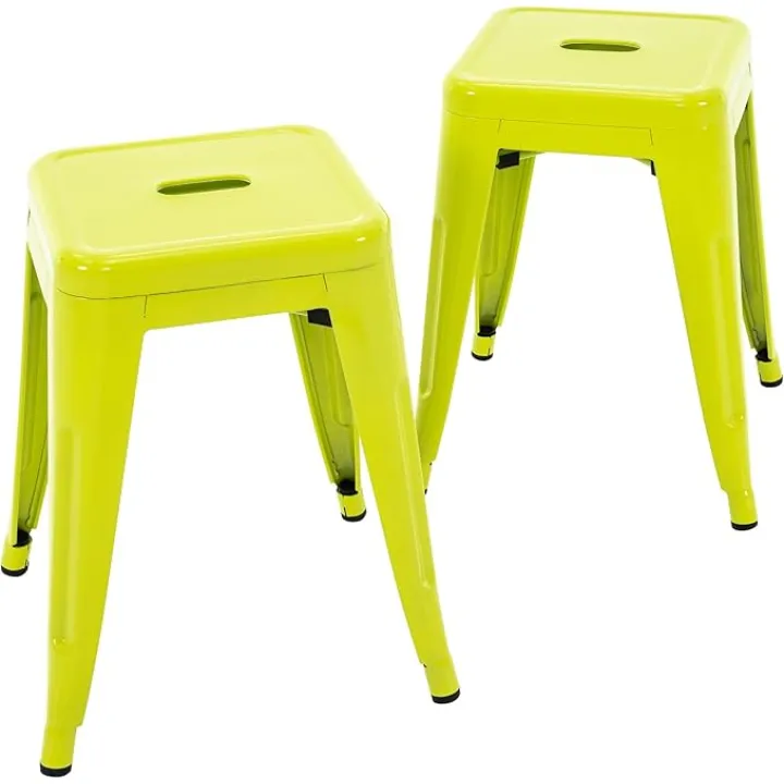 Brage Living 18 Inch Industrial Metal Stools Set of 2, Stackable Classroom Kitchen Short Stools, Backless Metal Dining Chairs for Indoor Outdoor (Lime Green)