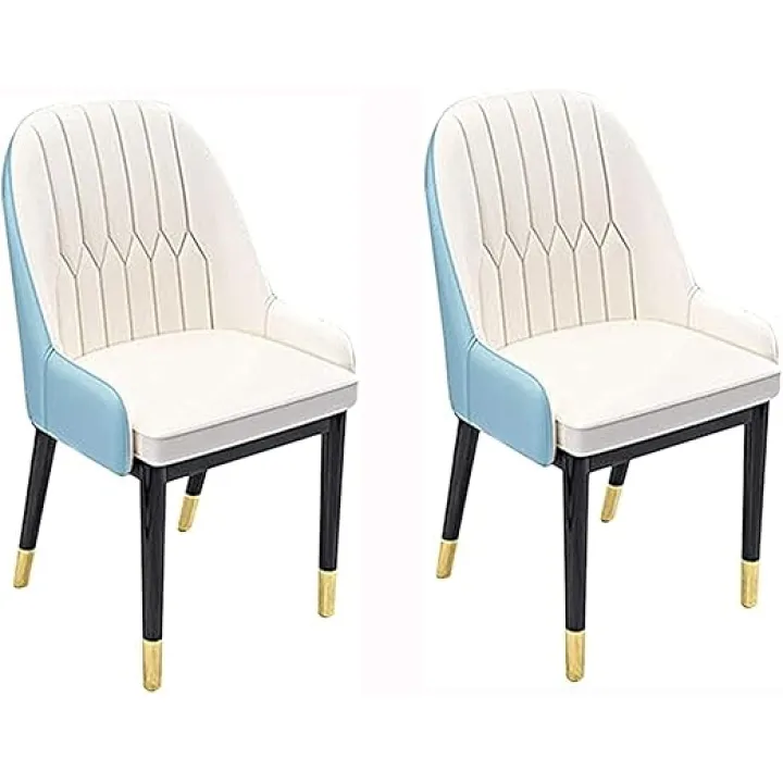 Dining Chairs Set of 2 Living Room Lounge Chairs Modern PU Leather High Back Padded Soft Seat Reception Chairs Metal Legs