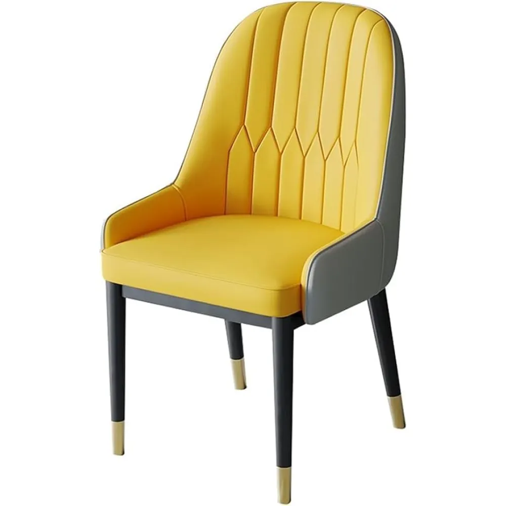 Dining Chairs Kitchen Living Room Chairs PU Leather High Back Soft Seat Metal Legs Lounge Counter Accent Chairs(Yellow+Gray)