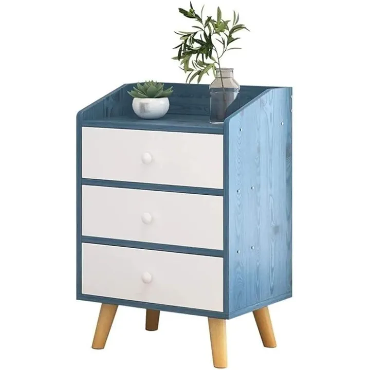 Nightstand Simple for Bedroom Office Bedroom Three Pumping Household Thicken Solid Wood Assembly Study Corridor Multifunction Locker, Blue