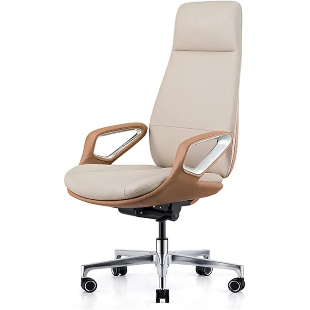 Boss Chair Executive Chair, High Back with Thick Curved Headrest, Ergonomic Office Chairs, Adjustable Height Swivel Seat (Color : Brown) (Beige)