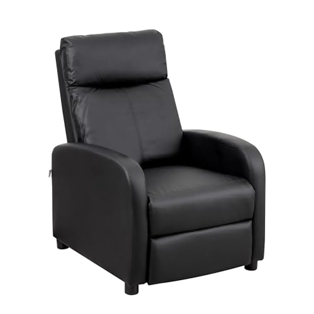 Baroni Home Poltrona Reclinabile in Soft Foam, con Recliner a Spinta, Poggiapiedi, Piedini Antiscivolo, Poltrona Relax Push-Back, Facile da Montare, Comoda, Nero, 66x75x99 cm