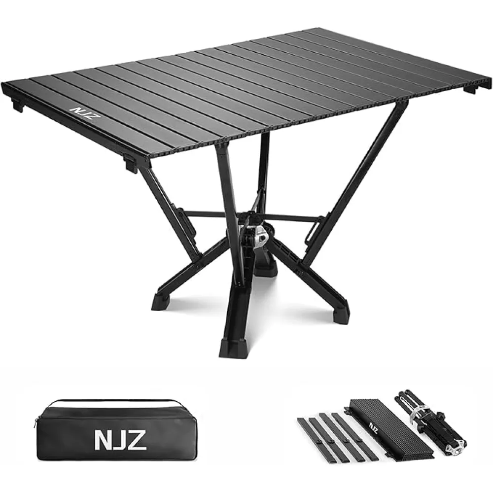 Folding Outdoor Camping Table, Aluminum Roll-Up Top and Carry Bag, 380 LBS Capacity, Lightweight Portable Tables for Picnic, BBQ and Tailgating.(Black)