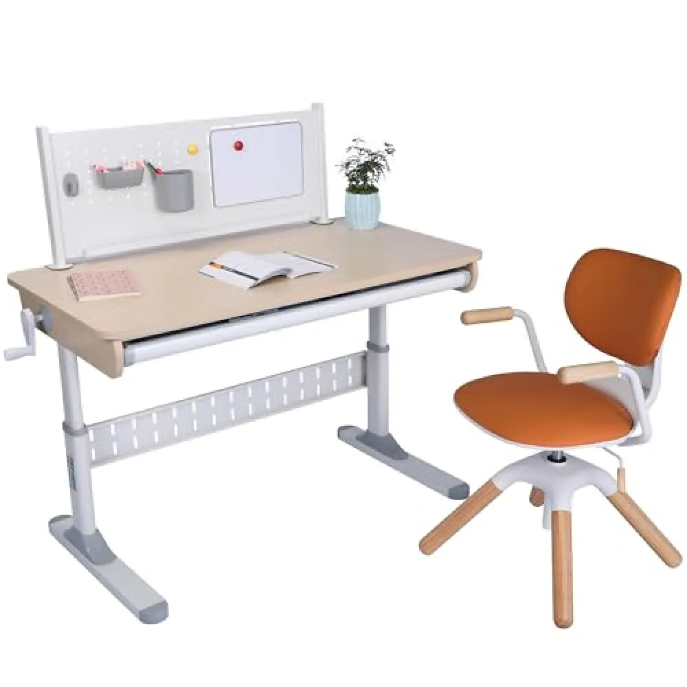 ApexDesk Height Adjustable Study Desk 43" with Drawer & Chair (Desk and Chair Bundle – KD Series Orange)