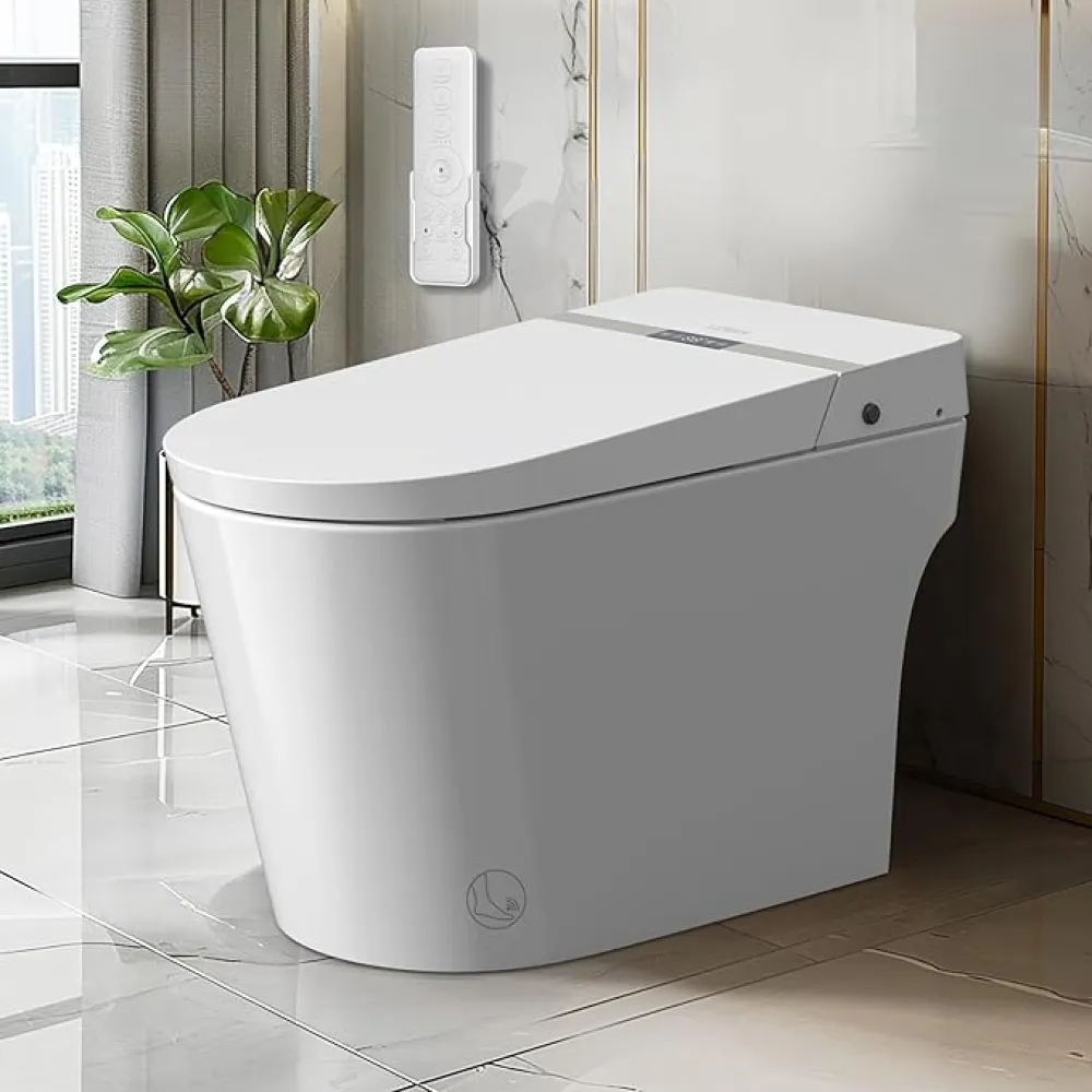Smart Bidet Toilet, One Piece Tankless Bidet Toilet for Bathroom with Elongated Heated Seat, Instant Warm Water, Dual Auto Flush, Foot Sensor, Auto Lid Open/Close, Night Light, Dryer, LED Display