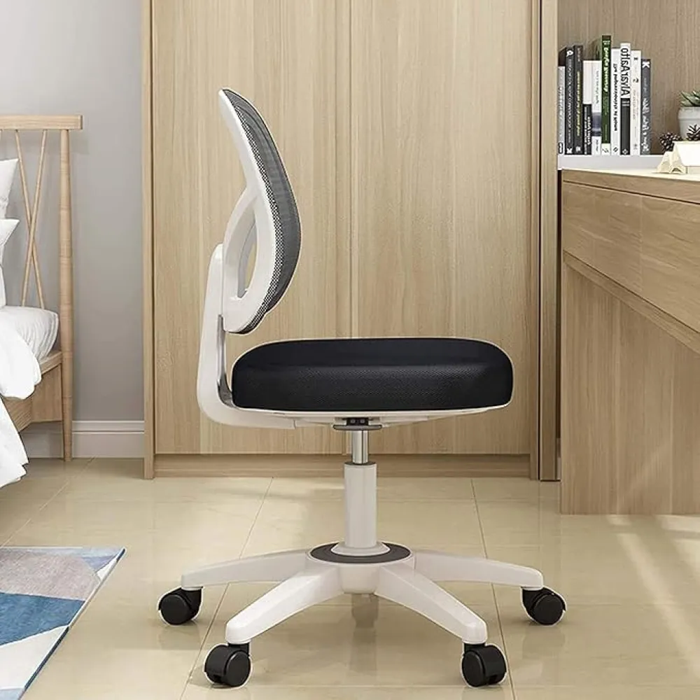 Armless Office Chair,Ergonomic Computer Task Desk Chair Without Arms,Mid Back Executive Modern Swivel Chair for Home Work-Blue Nylon Feet