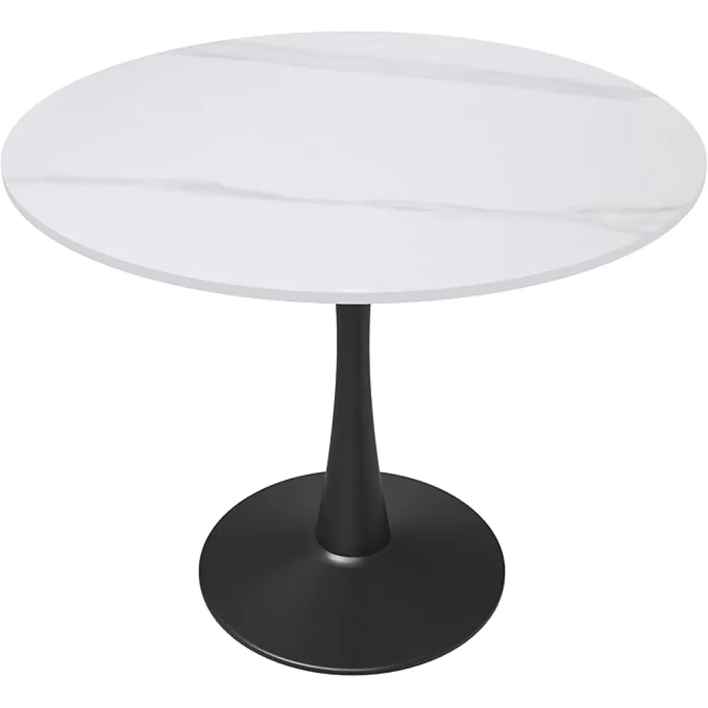 LeisureMod 31" Modern Round Dining Table with Sintered Stone Top – Mid-Century Black Pedestal Café Table for Kitchen & Dining Room