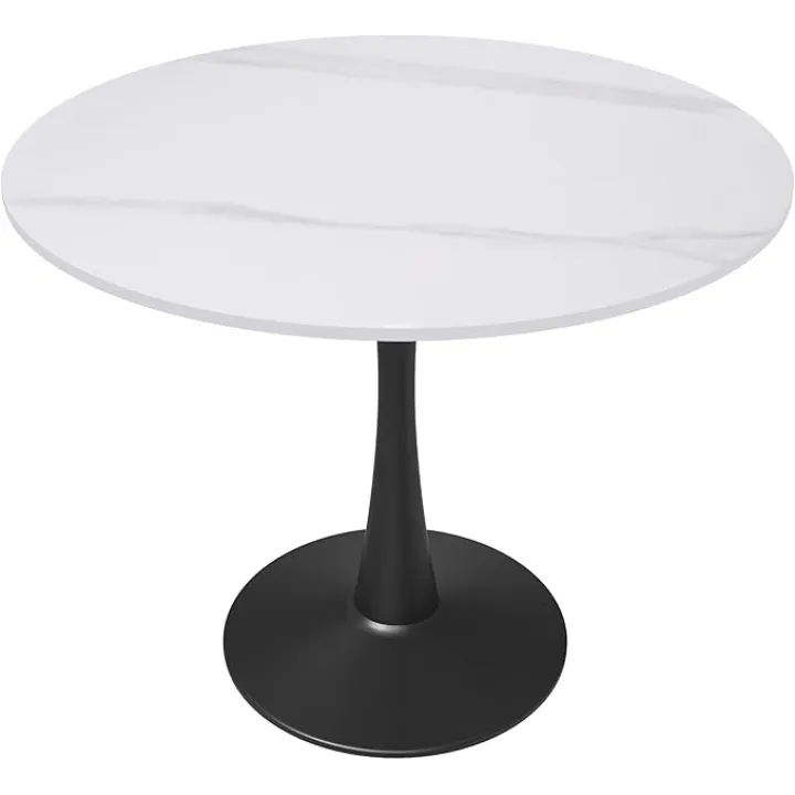 LeisureMod 31" Modern Round Dining Table with Sintered Stone Top – Mid-Century Black Pedestal Café Table for Kitchen & Dining Room