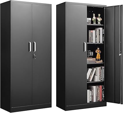 Metal Storage Cabinet, Kitchen Pantry Cabinet, Storage Cabinet with Doors and Shelves, Adjustable Shelves Garage Storage Cabinet with Lock, Tool 71'H Black