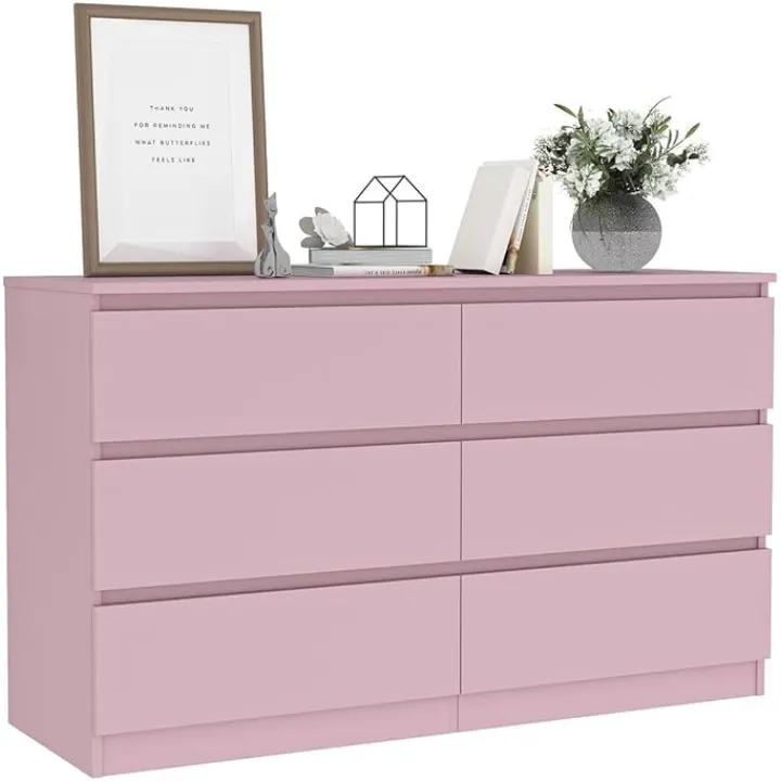 Spaco Pink Dresser for Bedroom,Modern 6 Drawer Dresser with Deep Drawer,Wide Storage Chest of Drawers,Bedroom Storage Organizer Furniture,TV Stand for Living Room