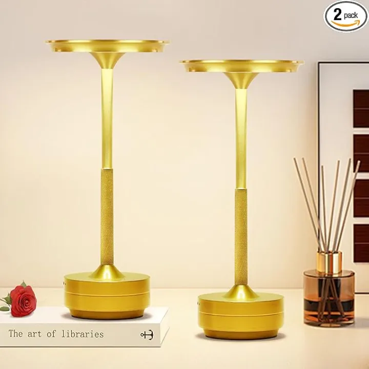 Cordless Table Lamp Rechargeable Set of 2, 5200mAh Battery Operated Table Lamps with 3-Color Touch Stepless Dimmable, Portable Outdoor Lamps for Patio Dining Living Room Bar Restaurant(Gold)