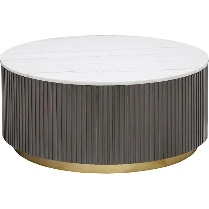 Coaster Home Furnishings Jason Round Marble Top Coffee Table White and Charcoal