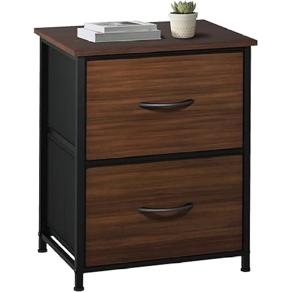 Nightstand with 2 Fabric Drawers, Small Bedside Table for Kid's Room, End Table with Wooden Top, Mini Dressers for Bedroom, Closet, Entryway, Dorm (Espresso)