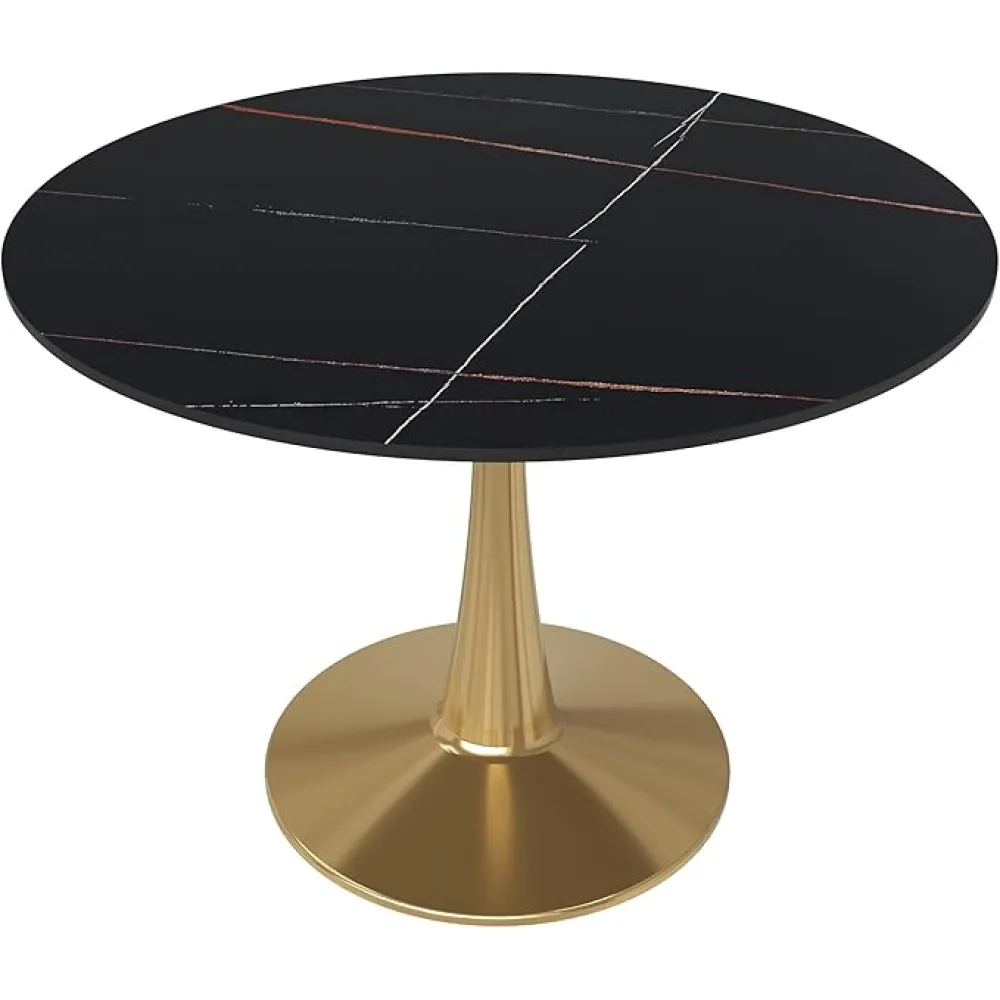 LeisureMod 40" Round Dining Table, Sintered Stone Top & Gold Pedestal Base Mid-Century Café Table, Kitchen Dining Room Furniture